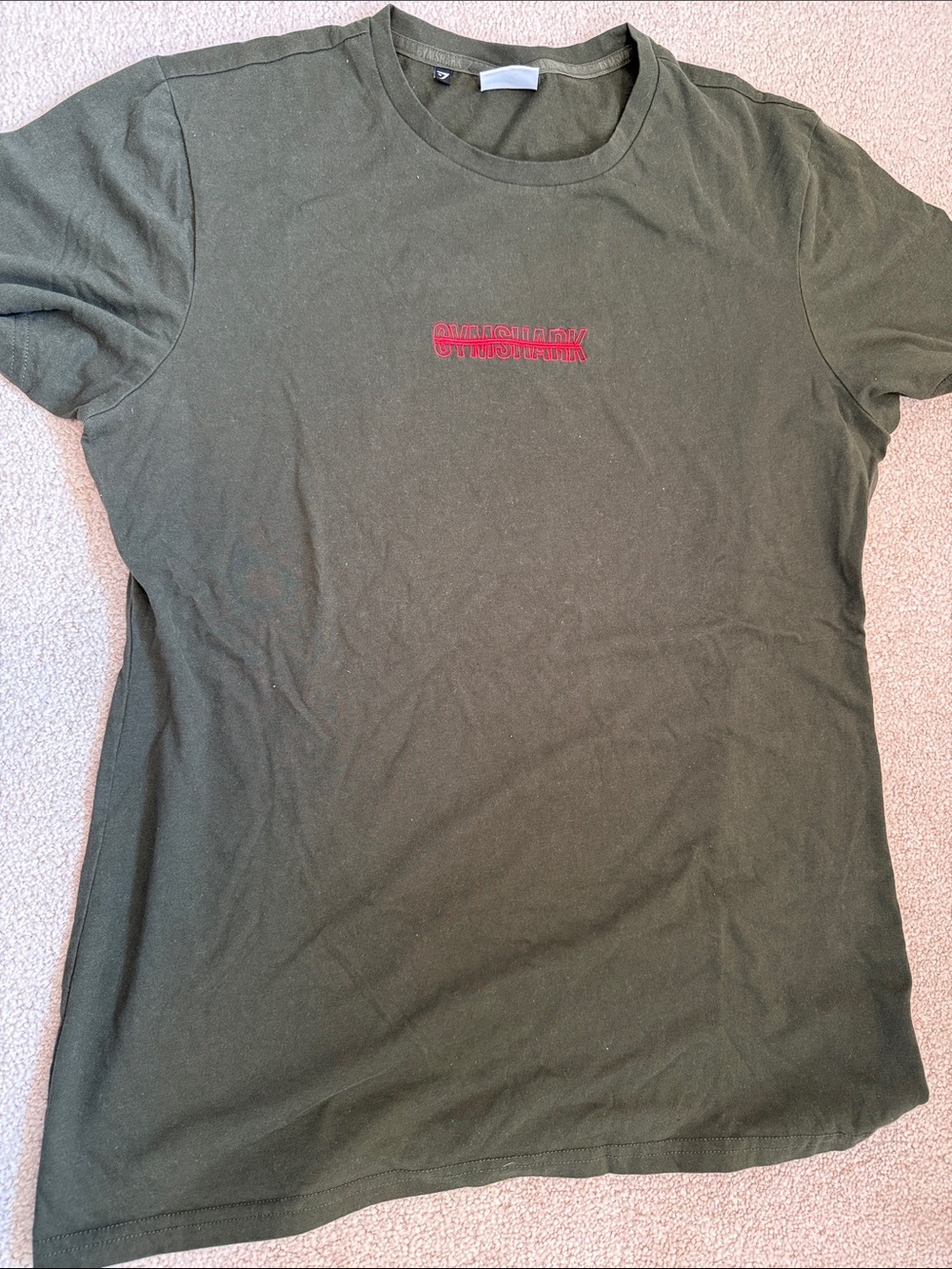 Gymshark Olive Green Short Sleeve Tee with Red Logo